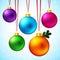 Set of five realistic and colorful Christmas balls.