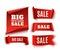 Set of five red, realistic, sale paper banners.