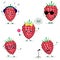 A set of five ripe raspberries berry Smiley in a cartoon style. In headphones, in sunglasses, dancing in glasses , with a flower,