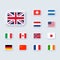 Set of flag icon. United States, Italy, China, France, Canada, Japan, Ireland, Kingdom, Nicaragua, Norway, Switzerland