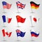 Set of flags - american, english, german, french, chinese, japanese, canadian, australian and russian vector