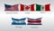 Set Flags of The Americas. Waving flag of United States of America, Canada, Mexico, Nicaragua, Costa Rica. Vector illustration