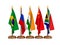 Set flags BRICS on white background. Isolated 3D illustration