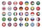 Set of flags buttons of various countries, 3d shaped and glossy