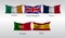 Set Flags of European countries. Waving flag of Ireland, United Kingdom, Frace, Portugal, Spain. Vector illustration