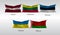 Set Flags of European countries. Waving flag of Latvia,Lithuania, Estonia, Ukraine, Belarus. Vector illustration