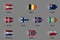 Set of flags in the form of a glossy textured label or bookmark. European countries Austria Belgium Denmark Finland Iceland