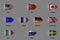Set of flags in the form of a glossy textured label or bookmark. The unification of Europe and the US China Russia Canada France