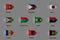 Set of flags in the form of a glossy textured label or bookmark. Vietnam Philippines Japan Burundi Burkina Faso Brazil Angola