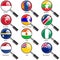 Set Flags of world sovereign states magnifying glass.