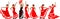 Set of flamenco dancers in red traditional spanish dresses isolated on white