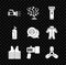 Set Flashlight, Coral, Life jacket, Boat propeller, turbine, Aqualung and Scallop sea shell icon. Vector