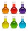 Set of flasks with colored liquid.