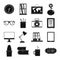 Set flat black silhouette office and house items