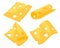 Set of flat cheese of different shapes on a white background
