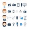 Set of flat colorful vector journalism icons. Mass