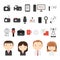 Set of flat colorful vector journalism icons. Mass