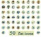 A set of flat creative icons on white background 50 pieces