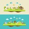 Set of flat design compositions with farm animals