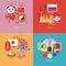 Set of flat design concept icons for foreign languages. Icons for Chinese, Russian, Japanese and Portugese.