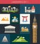 Set of flat design famous world landmarks icons