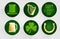 Set of flat design icons for St. Patrick`s Day, isolated on dark green round background.