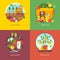 Set of flat design illustration concepts for kitchen garden, fresh juices, vegetarianism and plant in a pot. Fruit and vegetables