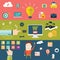 Set of flat design illustration concepts for planning, teamwork and mission