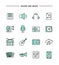 Set of flat design, thin line sound and music icons