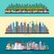 Set of flat design urban landscape illustrations