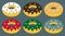 Set of flat donuts, donuts icon and elements