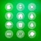 Set of flat eco icons on blurry green background