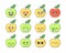 Set of flat emoticons: cute cartoon apple with different emotions.