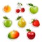 Set of flat fruit stickers with paper clips.