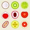 Set of flat fruit and vegetables. Colored simple icons on blank background. Logo design template, food store design