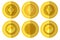 Set of flat golden coin with bitcoin ethereum sign back and front side. Vector Illustration isolated on white