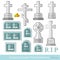 Set of flat grave and crosses different style for cemetery vector