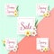 Set of flat and hand drawn spring cards and labels for season sale. Spring Sale. banner template. Feminine sale tag. Vector illust