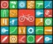 Set of flat icons of bicycle spare parts.