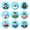 Set of flat icons representatives of religious denominations in the world