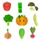 Set of flat icons of vegetable smiles.