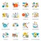 Set of flat line design icons of internet marketing and online business