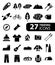 Set of flat monochromatic hiking, trekking and camping icons.