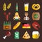 Set of flat Oktoberfest vector icons. Bottle Beer