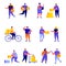 Set of flat people different delivery service workers characters. Bundle cartoon people delivering packages