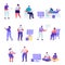 Set of flat people gamers characters. Bundle cartoon people players playing with various devices