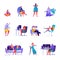 Set of flat people gamers characters. Bundle cartoon people players playing with various devices and poses