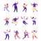 Set of flat people are jumping happiness characters. Bundle cartoon people jumping and rejoicing