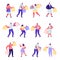 Set of flat people shopping at mall or supermarket characters. Bundle cartoon people joyful shoppers