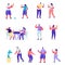 Set of flat people sweating in the sun characters. Bundle cartoon people drinking water, fanning
